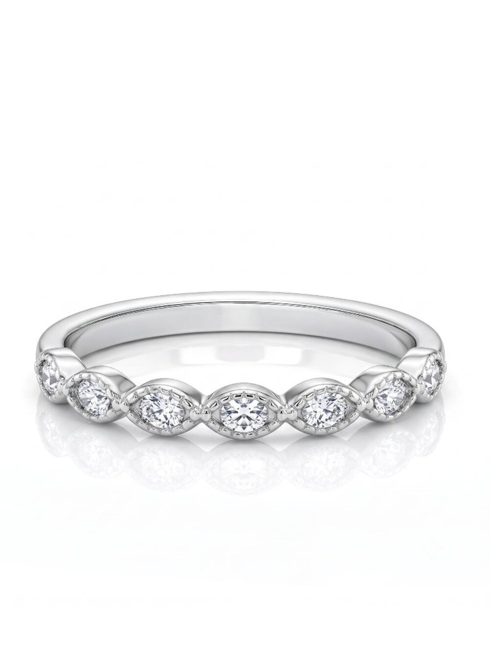 Stackable Marquise Half Eternity Ring, Charmed Aroma - 925 Sterling Silver